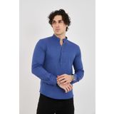 jack carisma Slim Fit Indigo Yarım Pat Hakim Yaka Esnek Pamuklu Erkek Gömlek