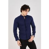 jack carisma Slim Fit Lacivert Hakim Yaka Gizli Pat Pamuklu Erkek Gömlek