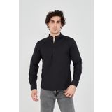 jack carisma Slim Fit Siyah Yarım Pat Hakim Yaka Esnek Pamuklu Erkek Gömlek