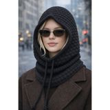 Jack Ferrero Kadın Siyah Triko Örgü Balaclava Bere Boyunluklu Kışlık Şapka