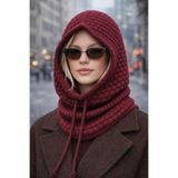 Jack Ferrero Kadın Triko Örgü Balaclava Bere Şapka, Bordo Desenli, M Beden