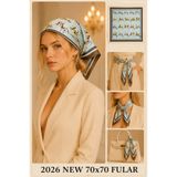 Jack Ferrero Luxury At Desenli Kadın Fular 70x70 cm Saten Boyun ve Baş Şalı