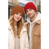 Jack Ferrero Unisex Katlamalı 2 Adet Bere Seti, Kahverengi-Kırmızı, M Beden
