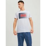 Jack & Jones 12233999 Sıfır Yaka Önü Çizgi Beyaz Erkek T-shirt
