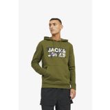 Jack & Jones 12240214-Olive Jcodust Sweat Hood Sn Erkek Haki Sweatshirt