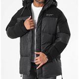 Jack & Jones 12243424 Gogus Yazılı 2 Cep Kapusonlu Kalın Mont - Siyah - XL
