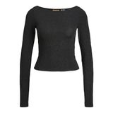JACK & JONES Bayan Jxsigga STR Glitter Boatneck Ls Top JRS uzun kollu tişört, Siyah, L