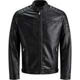 Jack Jones Biker Erkek Siyah Deri Ceket - 12147218 - XS