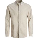 Jack & Jones Büyük Beden Keten Karışımlı Uzun Kollu Gömlek - Elinen - 2XL - Vizon