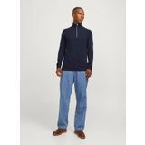 Jack & Jones Dik Yaka Regular Fit Lacivert Erkek Kazak 12258473_JJPANNEL KNIT HALF ZIP AW2