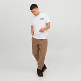 Jack & Jones Erkek Bisiklet Yaka Logolu Tisört - Corplogo - Beyaz-Sarı - XS
