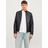 Jack & Jones Erkek Deri Ceket Siyah 12261196 Jjedylan Pu Bıker Jacket - 2XL