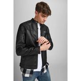 Jack & Jones Erkek Deri Ceket Suni Deri 3XL Uzun Kol Siyah Günlük Stil Cepli