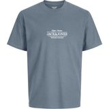 Jack & Jones Erkek Gögüs Baskili Bisiklet Yaka Kisa Kollu Tisört - Cassis - 003-Mavi