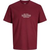 Jack & Jones Erkek Gögüs Baskili Bisiklet Yaka Kisa Kollu Tisört - Cassis - 023-Kırmızı - 2XL