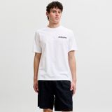 Jack & Jones Erkek Gögüs Baskili Sifir Yaka Kisa Kollu Tisört - Oscar - Beyaz-Sarı