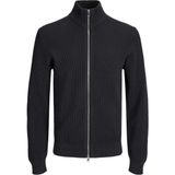 Jack & Jones Erkek Hırka Fermuarlı Triko Örme Dik Yaka Fitilli Uzun Kollu Klasik Günlük Mevsimlik Kışlık 12298714 - Siyah - 4XL