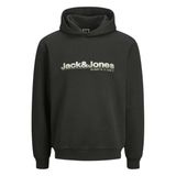 JACK & JONES Erkek Jcopuff Sweat Hood kapüşonlu kazak, Siyah/Baskı: JJ, M