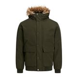 Jack & Jones Erkek JJCHAMP BOMBER JACKET FAUX FUR Ceket, Koyu Yeşil, M