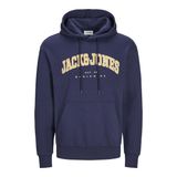 JACK & JONES Erkek Jjecaleb Varsity Sweat Hood Noos kapüşonlu kazak, Lacivert (Navy Blazer), S