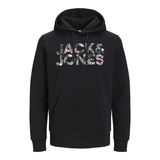 JACK & JONES Erkek Jjeff Corp Logo Sweat Hood Sn kapüşonlu sweatshirt, Karbon/Detay: Çiçek, M