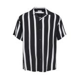 JACK & JONES Erkek Jjeff Resort Stripe Shirt Ss Sn Gömlek, Siyah, L