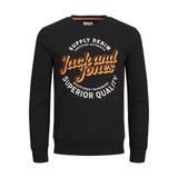 JACK & JONES Erkek Jjmikk Sweat Crew Neck kazak, Siyah/Baskı: Büyük, XL