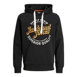 JACK & JONES Erkek Jjmikk Sweat Hood kapüşonlu kazak, Siyah/Baskı: Büyük, M