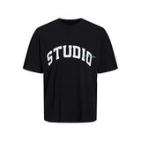 JACK & JONES Erkek Jorbrink Studio Tee Ss bisiklet yaka tişört, Siyah, L