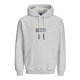 JACK & JONES Erkek Jorbronx Rectangle Sweat Hood kapüşonlu kazak, Parlak beyaz/Detay: melanj, S