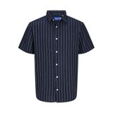 JACK & JONES Erkek Jorjoshua Loose Weave Shirt Ss gündelik gömlek, Sky Captain/Stripes:/Stripes, L