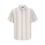 JACK & JONES Erkek Jorjoshua Loose Weave Shirt Ss gündelik gömlek, Sky Captain/Stripes:/Stripes, S