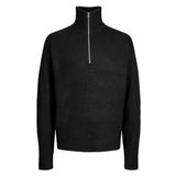 JACK & JONES Erkek Jorollie Knit Yarım Fermuarlı Sn Örgü Kazak, Siyah, XL