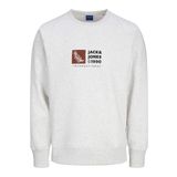 JACK & JONES Erkek Jorportland Box Sweat Crew Neck Sweatshirt, Parlak beyaz/Detay: melanj, XXL