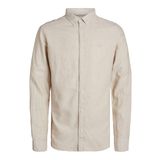 JACK & JONES Erkek Jprccmaze LINEN SHIRT L/s Button DOWN LN Gömlek Koyu Bej S, Fields Of Rye Fit:COMFORT FIT