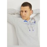 Jack & Jones Erkek Kapüsonlu Gögüs Logo Baskili Sweatshirt - Alvis 12256848 White Melange Gri