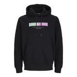 JACK & JONES Erkek kapüşonlu kazak baskılı kapüşonlu kazak, Siyah, S