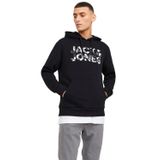 JACK & JONES Erkek kapüşonlu kazak baskılı kapüşonlu kazak, Siyah, XL