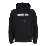 JACK & JONES Erkek kapüşonlu kazak baskılı kapüşonlu kazak, Siyah, XXL