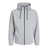 JACK & JONES Erkek kapüşonlu kazak, fermuarlı, tek renkli, fermuarlı kapüşonlu kazak, Açık gri melanj, XL