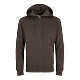 JACK & JONES Erkek kapüşonlu kazak, fermuarlı, tek renkli, fermuarlı kapüşonlu kazak, Malç, L