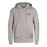 JACK & JONES Erkek kapüşonlu kazak JOLIVE- Relaxed Fit S-XXL pamuk, Moonbeam/Baskı: jack&jones, M