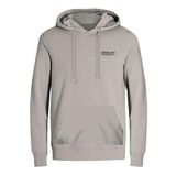 JACK & JONES Erkek kapüşonlu kazak JOLIVE- Relaxed Fit S-XXL pamuk, Moonbeam/Baskı: jack&jones, S