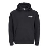 JACK & JONES Erkek kapüşonlu kazak JOLIVE- Relaxed Fit S-XXL pamuk, Siyah/Baskı: Jack&Jones, S