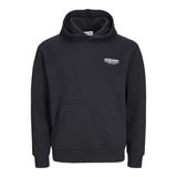 JACK & JONES Erkek kapüşonlu kazak JOLIVE- Relaxed Fit S-XXL pamuk, Siyah/Baskı: Jack&Jones, XL