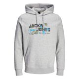 JACK & JONES Erkek kapüşonlu kazak logolu kapüşonlu kazak, Açık gri melanj, S