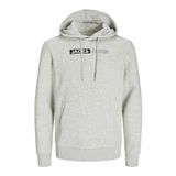 JACK & JONES Erkek kapüşonlu kazak logolu kapüşonlu kazak, Beyaz melanj 1, L