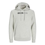 JACK & JONES Erkek kapüşonlu kazak logolu kapüşonlu kazak, Beyaz melanj 1, XL