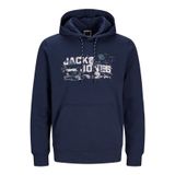 JACK & JONES Erkek kapüşonlu kazak logolu kapüşonlu kazak, Lacivert (Navy Blazer), L