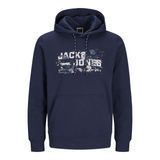 JACK & JONES Erkek kapüşonlu kazak logolu kapüşonlu kazak, Lacivert (Navy Blazer), S